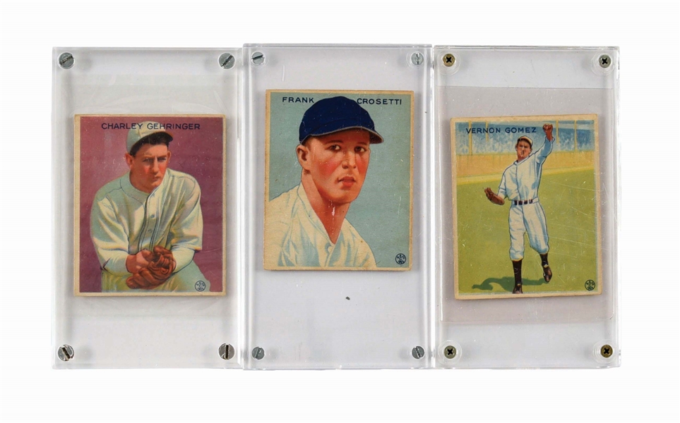 LOT OF 3: 1933 GOUDEY HALL OF FAME PLAYER BASEBALL CARDS.