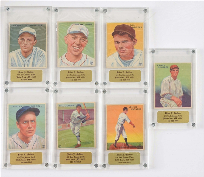 LOT OF 7: 1933 GOUDEY BASEBALL PLAYER CARDS.