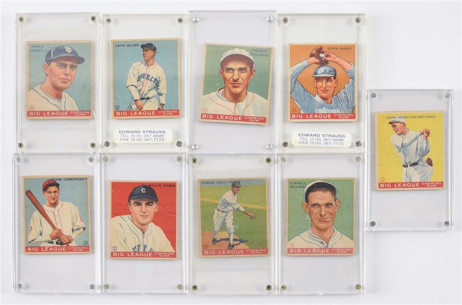 LOT OF 9: 1933 GOUDEY BASEBALL PLAYER CARDS.