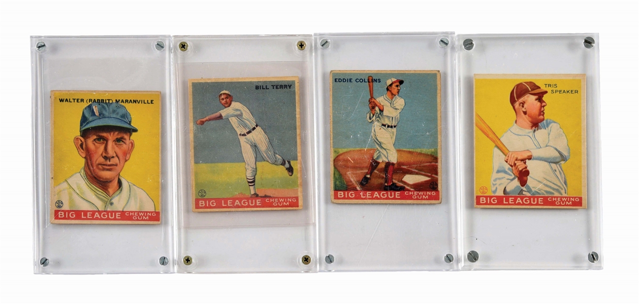 LOT OF 4: VARIOUS TEAM 1933 GOUDEY BASEBALL HALL OF FAME CARDS.