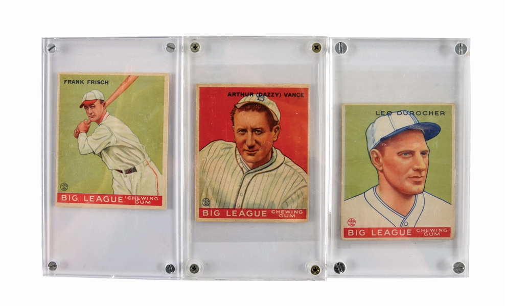 LOT OF 3: 1933 GOUDEY ST. LOUIS CARDINAL BASEBALL HALL OF FAME CARDS.