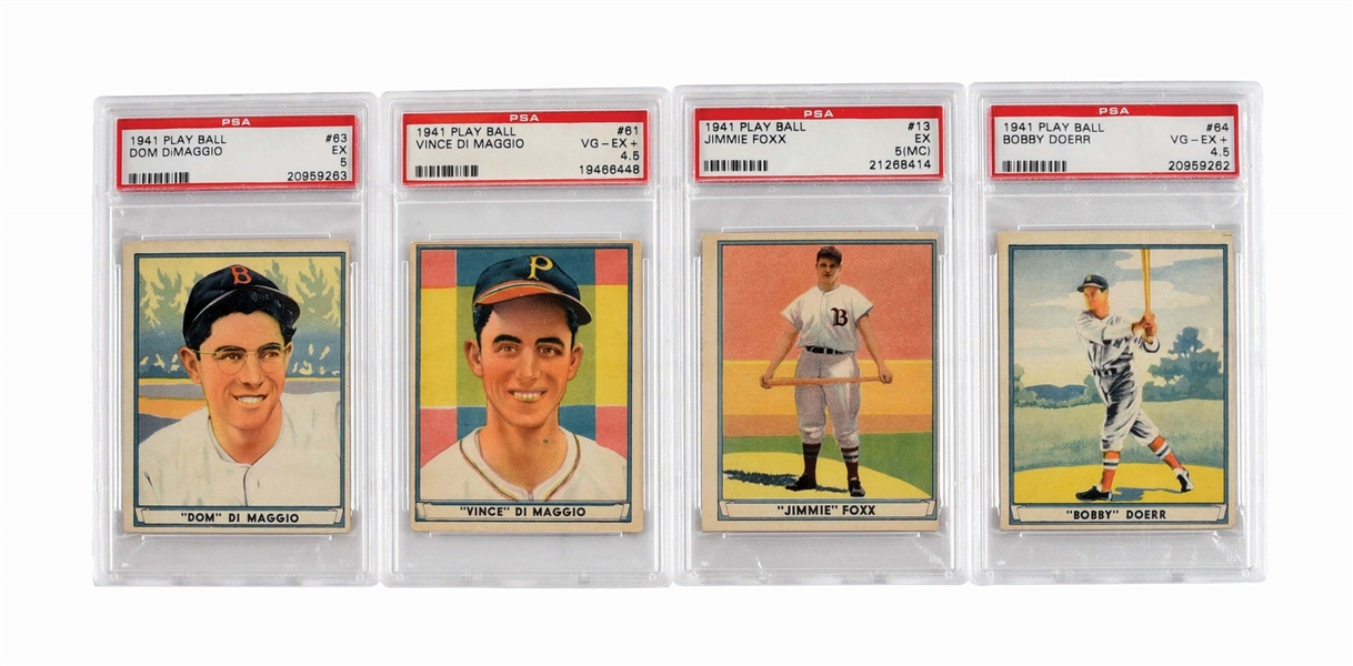 LOT OF 4: 1941 PLAYBALL RED SOX AND PIRATES BASEBALL PLAYER CARDS.