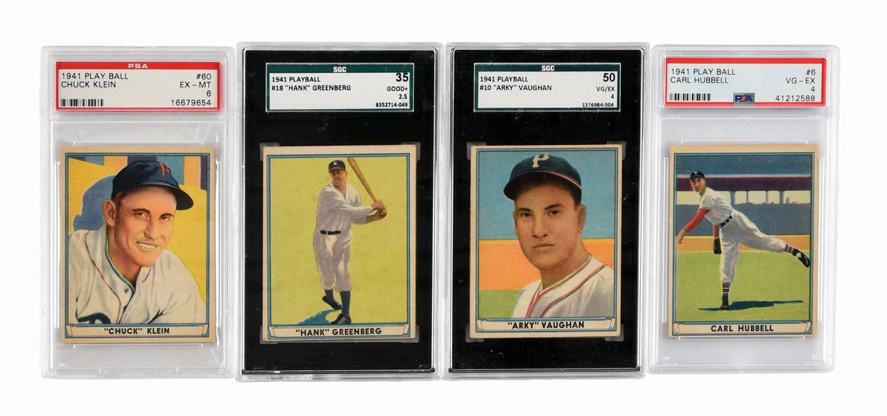 LOT OF 4: 1941 PLAYBALL HALL OF FAMER BASEBALL CARDS.