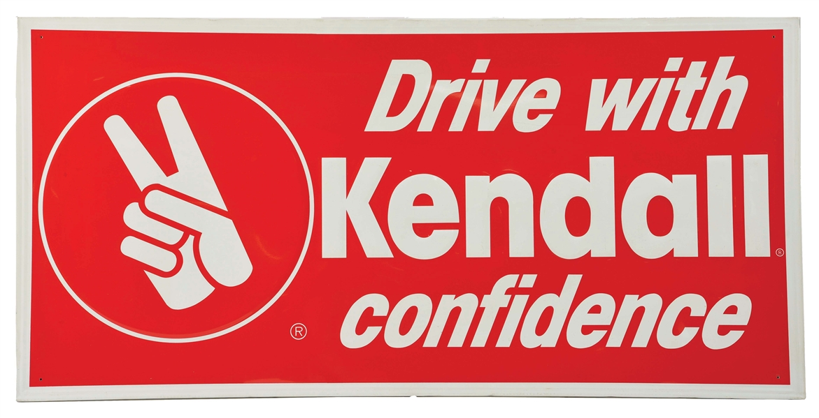 NEW OLD STOCK KENDALL MOTOR OILS EMBOSSED TIN SIGN W/ ORIGINAL WOOD BACKING. 
