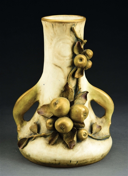 AMPHORA VASE WITH APPLIED APPLES.
