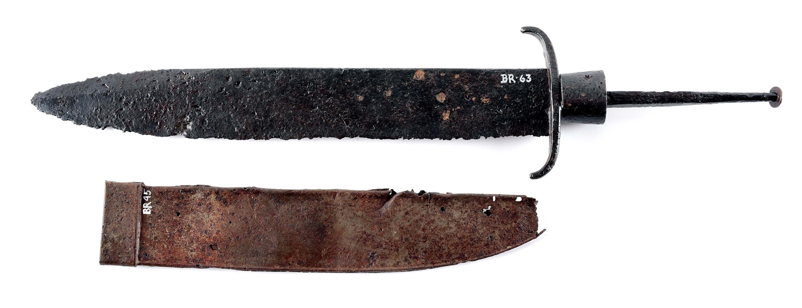 RELIC CONFEDERATE BOWIE KNIFE AND SCABBARD RECOVERED FROM BULL RUN OF MANASSAS.