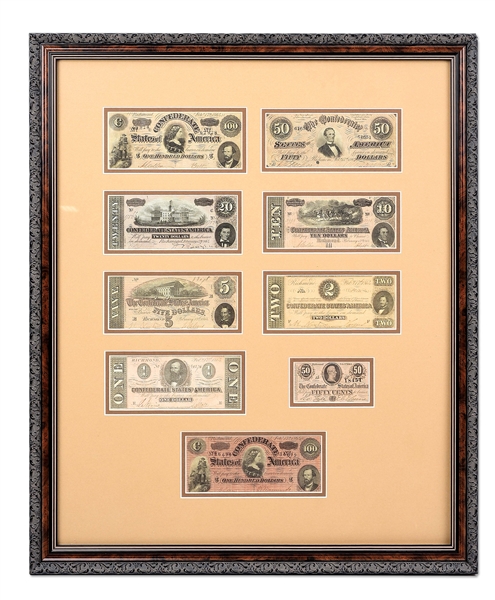 FRAMED LOT OF NINE PIECES CS CURRENCY