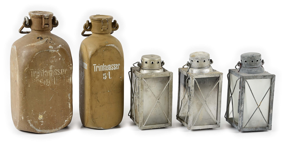 LOT OF 5: GERMAN WWII WATER CONTAINERS AND LANDING LANTERNS