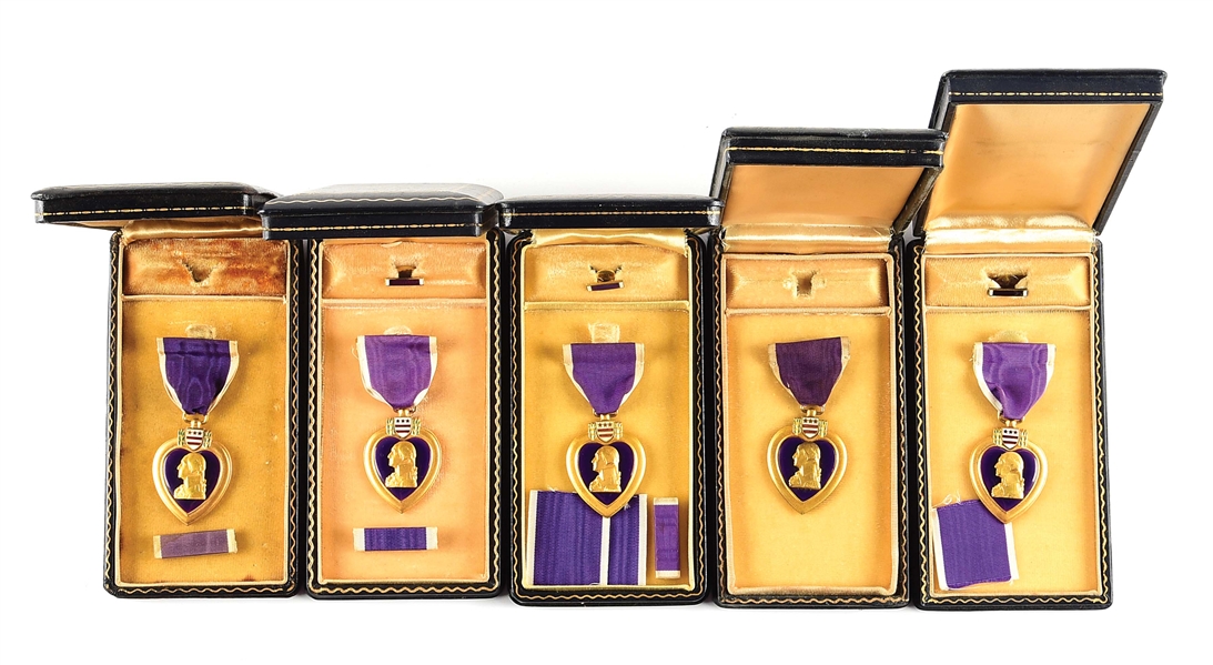 LOT OF 5: WWII UNENGRAVED PURPLE HEART MEDALS