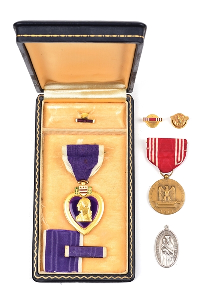 US WWII PURPLE HEART MEDAL IDENTIFIED TO 422ND INFANTRY REGIMENT SQUAD LEADER