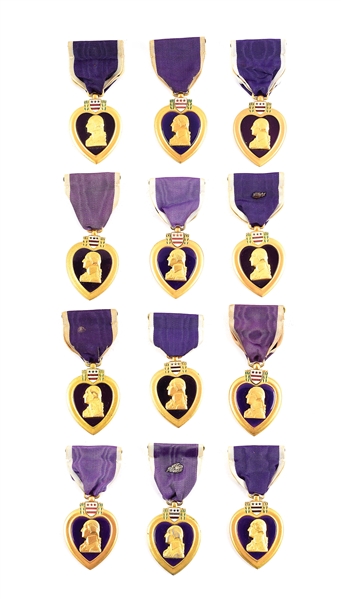 LOT OF 12: US WWII UNENGRAVED PURPLE HEART MEDALS