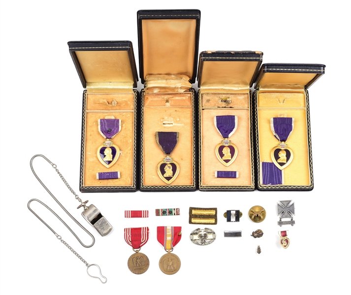 LOT OF 4: US WWII SMALL PURPLE HEART MEDAL GROUPINGS