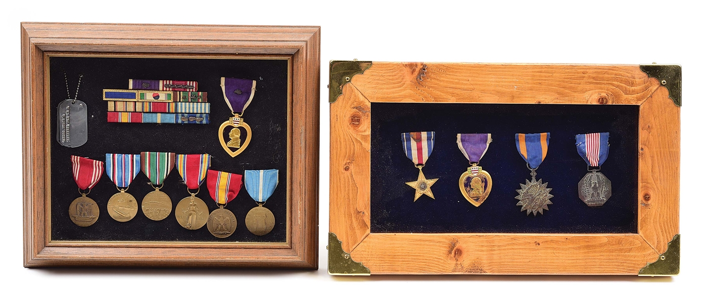 LOT OF 2: US WWII VALOR MEDAL GROUPING AND KOREAN WAR POSSIBLE KIA MEDAL GROUPING