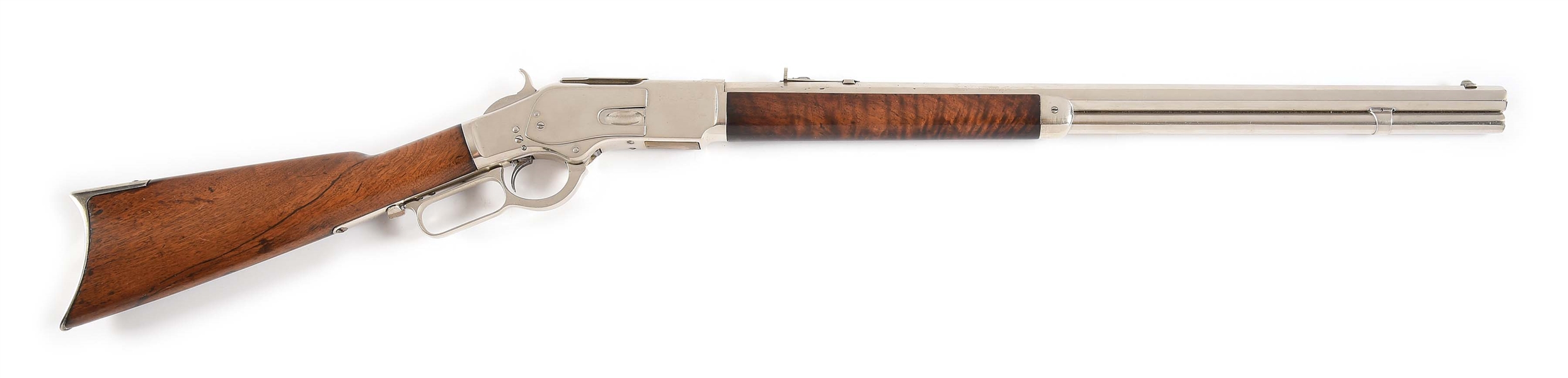 (A) SPECIAL ORDER NICKEL PLATED WINCHESTER MODEL 1873 LEVER ACTION RIFLE.