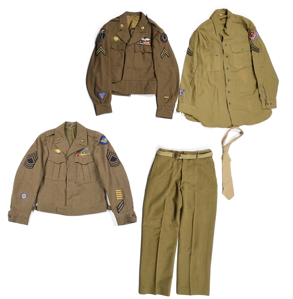 LOT OF 2 US WORLD WAR II UNIFORMS: 15TH AIR FORCE UNIFORM WITH BEAUTIFUL ITALIAN MADE INSIGNIA AND 8TH AIR FORCE IKE JACKET.