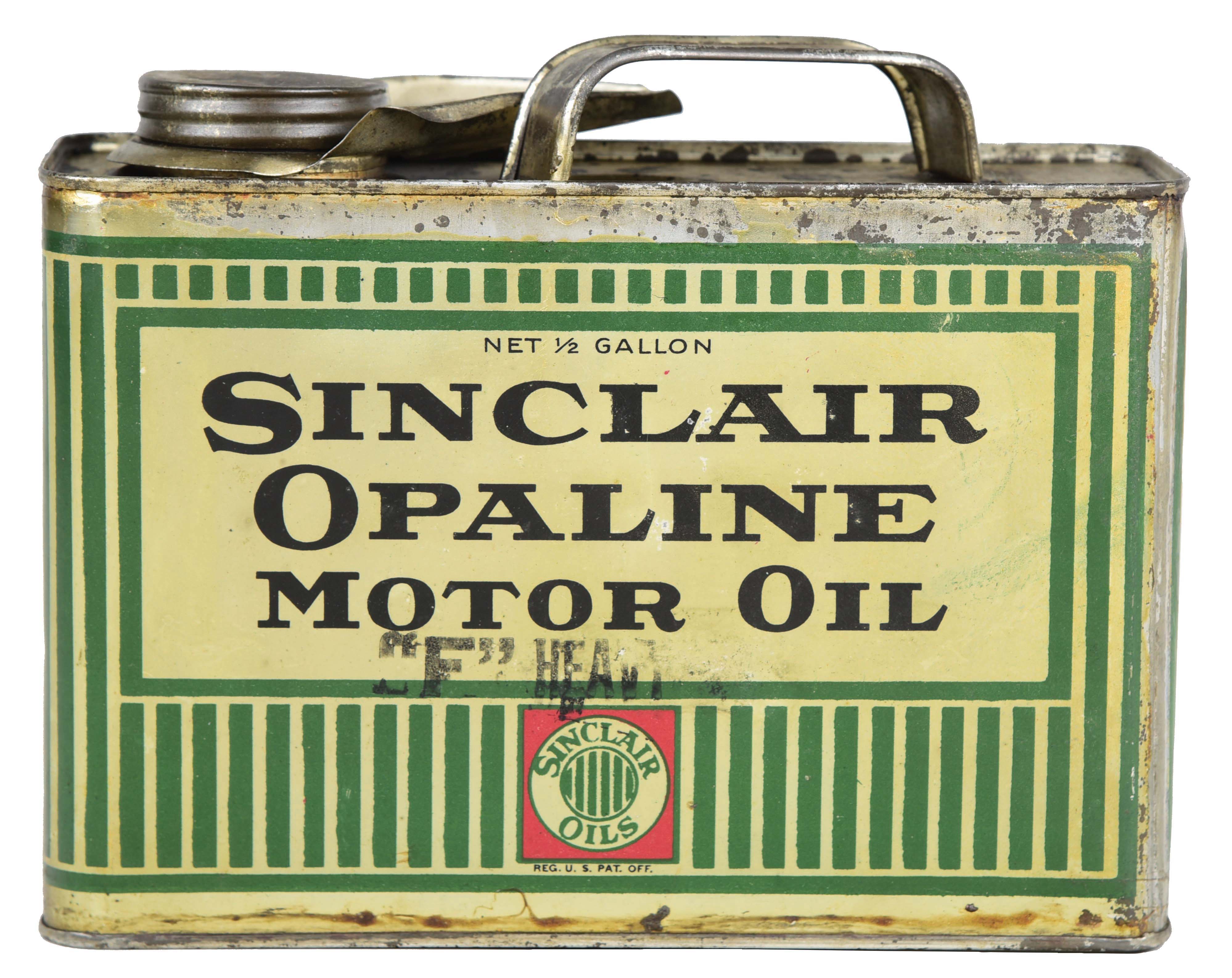 Lot Detail - EARLY SINCLAIR OPALINE MOTOR OILS HALF GALLON OIL CAN.