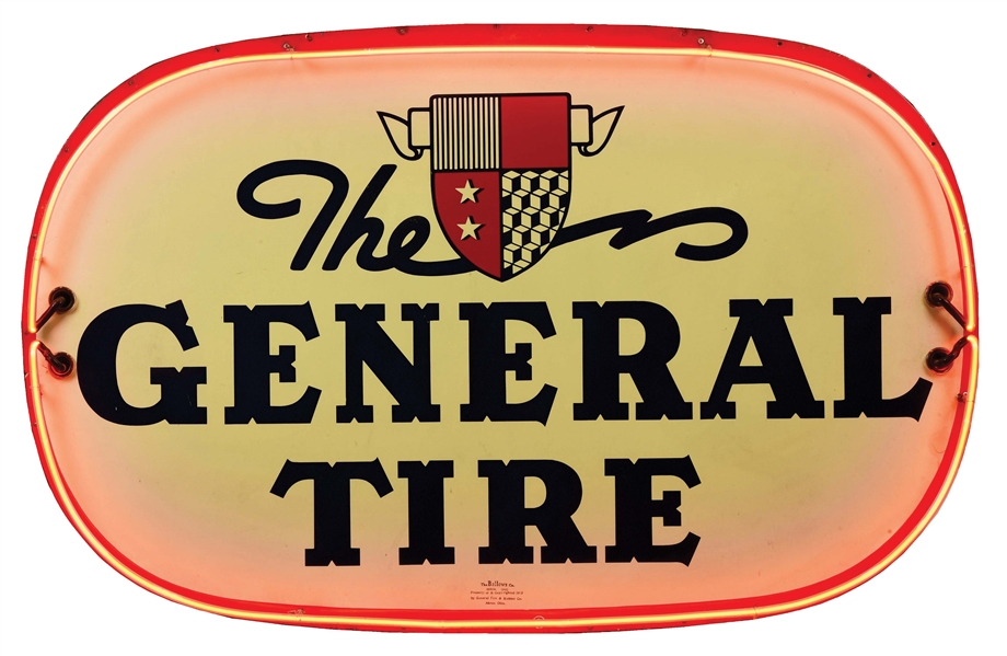 THE GENERAL TIRE NEON PORCELAIN SERVICE STATION SIGN. 