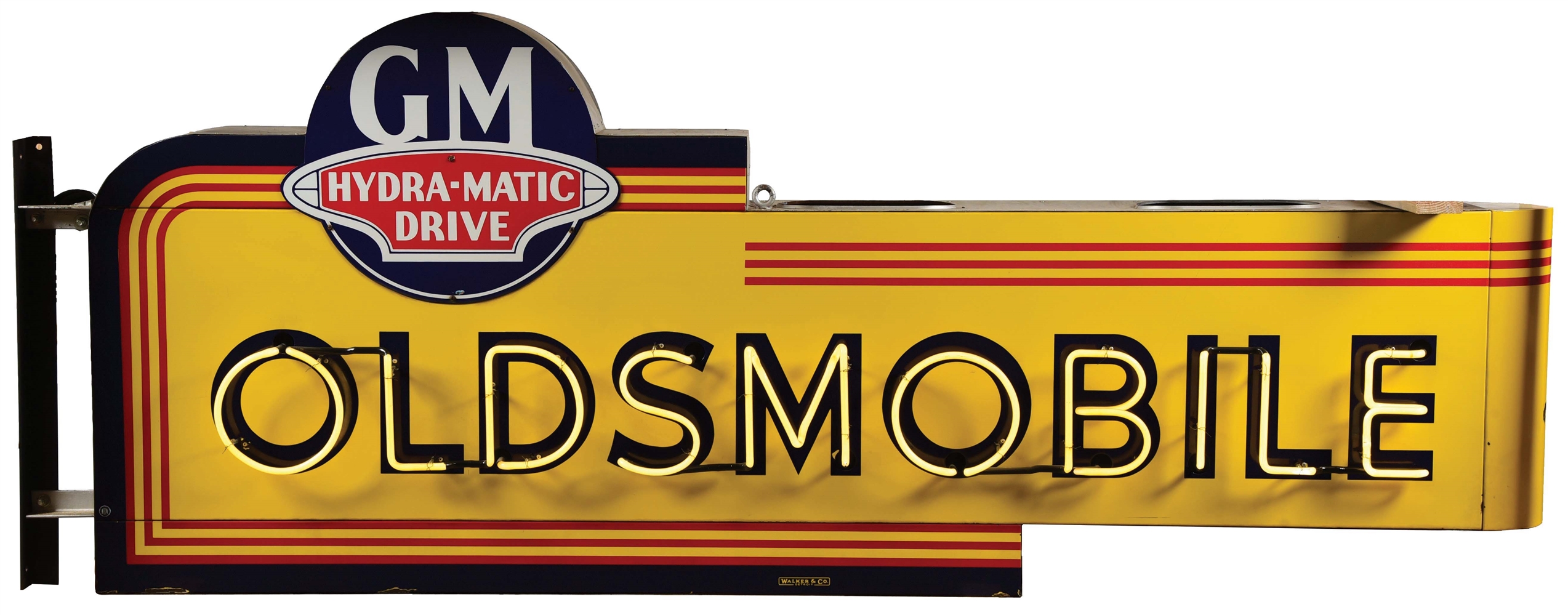 OLDSMOBILE GM HYDRA MATIC DRIVE COMPLETE PORCELAIN NEON SIGN W/ BULLNOSE ATTACHMENT. 