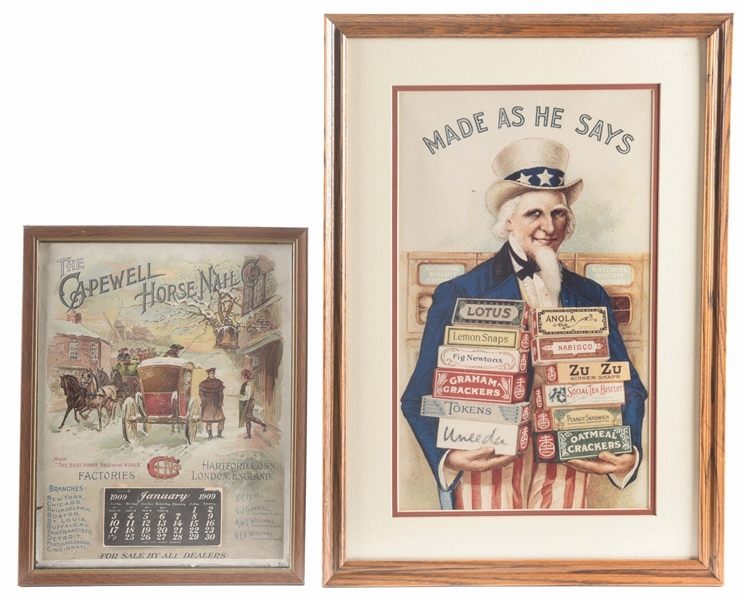 LOT OF 2: FRAMED PAPER ADVERTISEMENTS.
