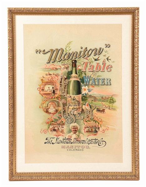 FRAMED MANITOU TABLE WATER ADVERTISEMENT.