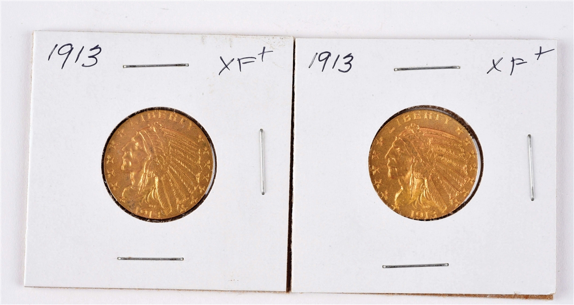 LOT OF 2: $5 GOLD INDIAN COINS.