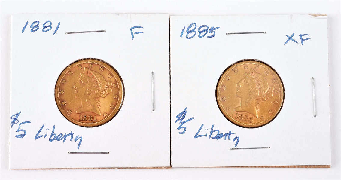 LOT OF 2: $5 GOLD LIBERTY COINS.