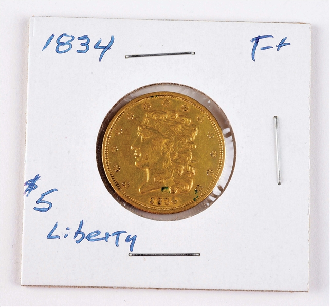 1834 $5 GOLD LIBERTY COIN. 