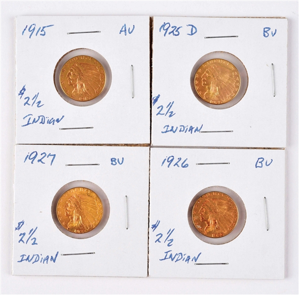 LOT OF 4: $2 - 1/2 GOLD INDIAN COINS.
