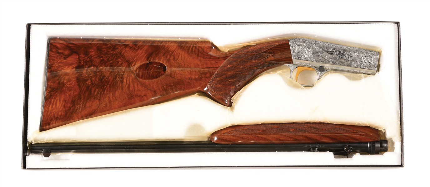 (M) BROWNING SA-22 GRADE III SEMI-AUTOMATIC RIFLE ENGRAVED BY LEGIEERS WITH BOX.
