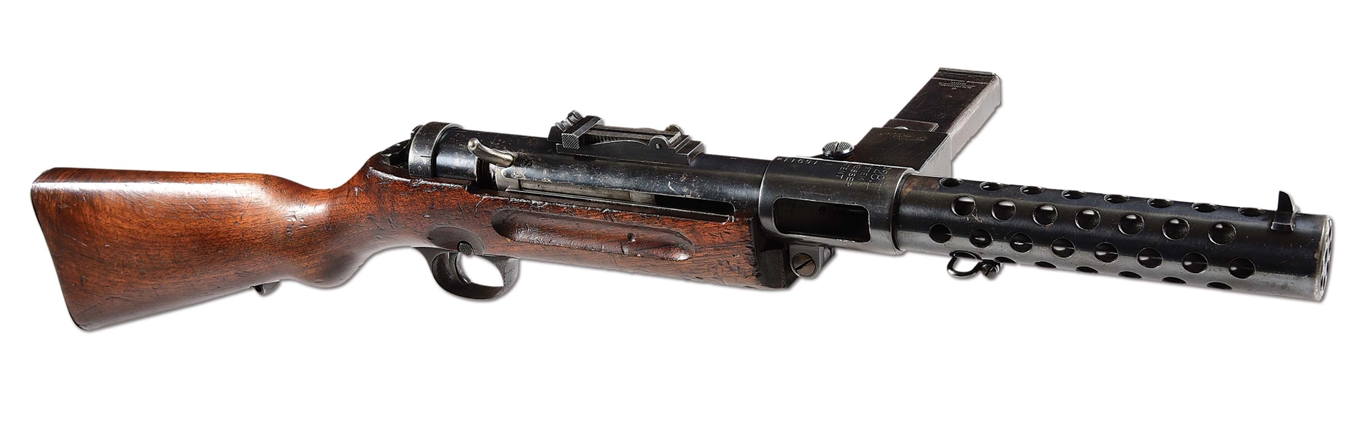 (N) EXTREMELY SCARCE AND HIGHLY DESIRABLE NAZI PROOFED ORIGINAL GERMAN WORLD WAR II MP-28 MACHINE GUN (CURIO AND RELIC).