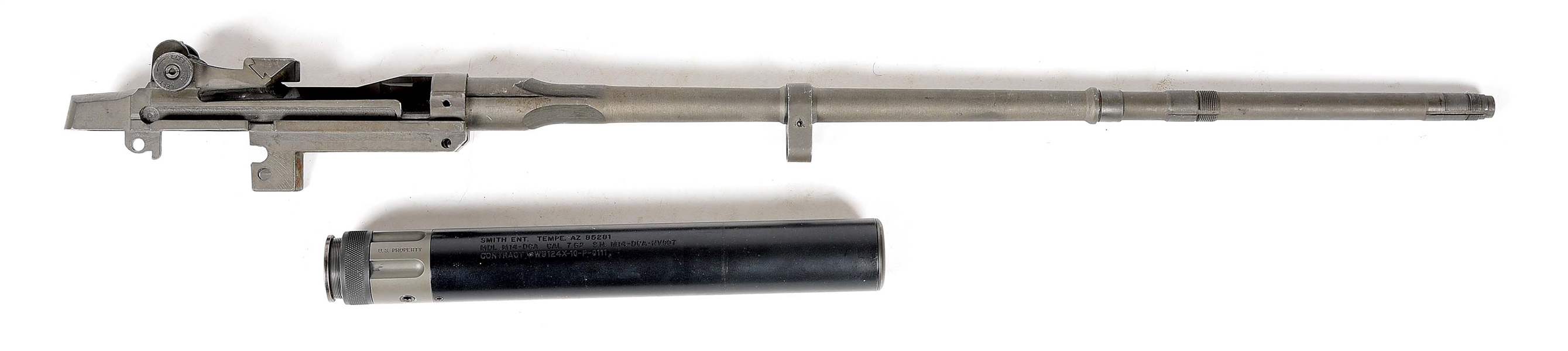 (N) FORM 2 REGISTERED M14 MACHINE GUN BARRELED RECEIVER WITH U.S. PROPERTY MARKED SMITH ENTERPRISES M14DCA SILENCER (FULLY TRANSFERABLE).