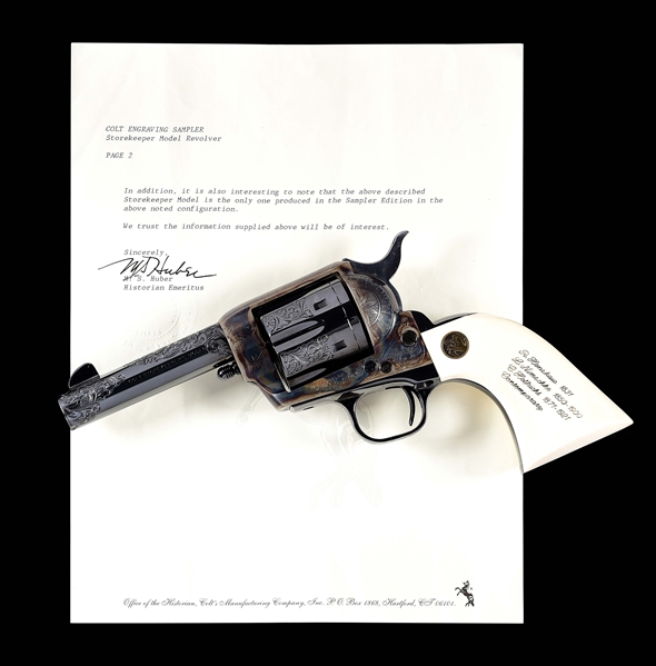 (M) COLT CUSTOM SHOP ENGRAVING SAMPLER "STOREKEEPER" MODEL SINGLE ACTION ARMY REVOLVER WITH FACTORY LETTER DOCUMENTING ONLY ONE BUILT IN THIS CONFIGURATION