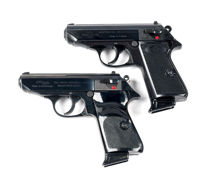 (C) LOT OF 2: MANURHIN & WALTHER PPK/S SEMI-AUTOMATIC PISTOLS WITH MATCHIGN FACTORY CASES.