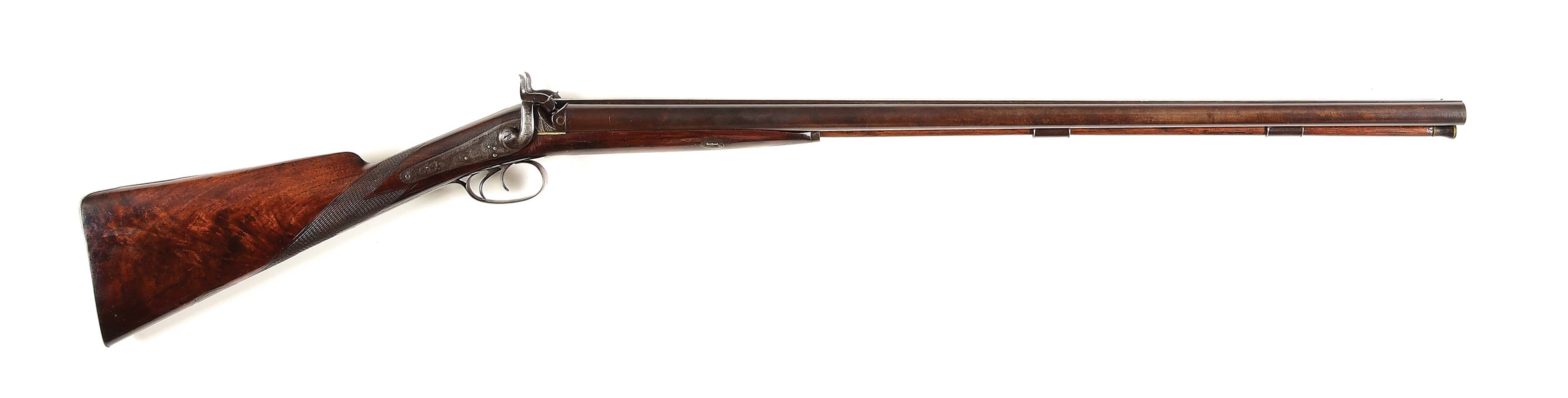 (A) SPANG & WALLACE SIDE BY SIDE 10 BORE PERCUSSION SHOTGUN.