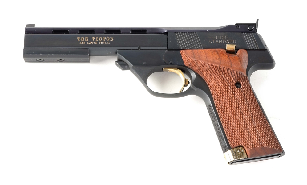 (M) EXCELLENT HIGH STANDARD "THE VICTOR" .22 LR SEMI-AUTOMATIC PISTOL WITH MATCHING FACTORY BOX.