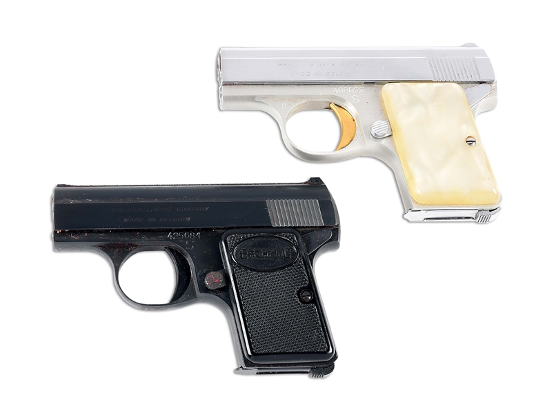 (C) LOT OF 2: BROWNING BABY .25 ACP SEMI-AUTOMATIC POCKET PISTOLS.