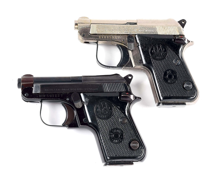 (M) LOT OF 2: BERETTA 950 BS SEMI-AUTOMATIC POCKET PISTOLS IN .25 ACP AND .22 SHORT WITH BOXES.