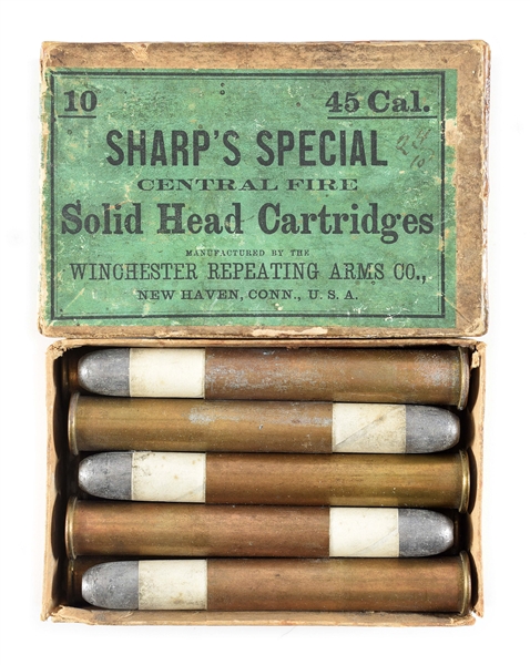 WINCHESTER GREEN BOX OF .45 CALIBER SHARPS SPECIAL CARTRIDGES