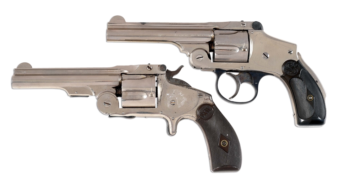 (C) LOT OF TWO: SMITH & WESSON SAFETY HAMMERLESS REVOLVER WITH BOX AND BABY RUSSIAN REVOLVER. 