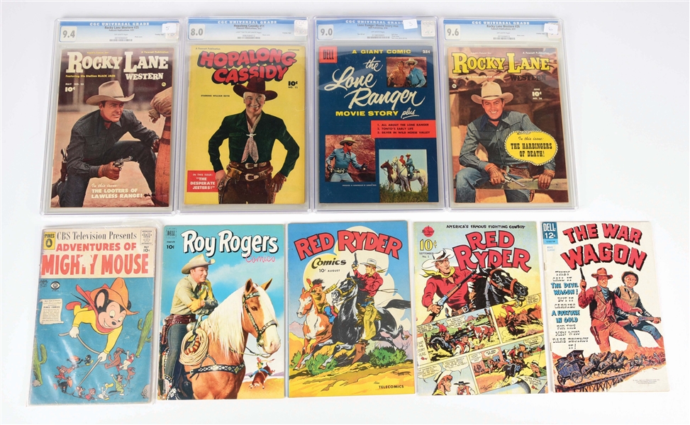 LOT OF 9: EARLY MOSTLY COWBOY COMIC BOOKS.