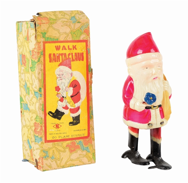 JAPANESE CELLULOID WIND-UP OCCUPIED JAPAN WALKING SANTA CLAUS TOY.