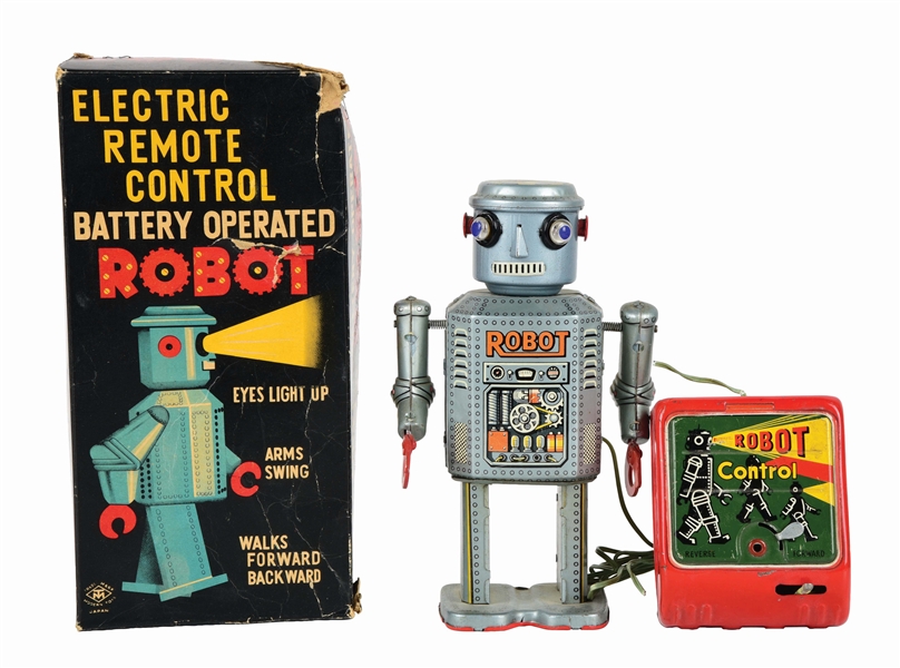 JAPANESE TIN LITHO WIND-UP BATTERY-OPERATED R-35 ROBOT.