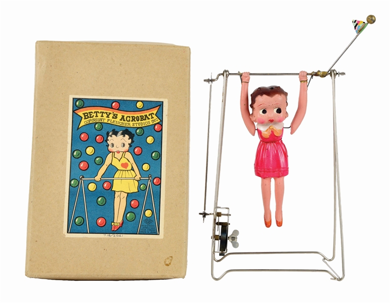 PRE-WAR JAPANESE CELLULOID WIND-UP BETTY BOOP ACROBAT TOY.