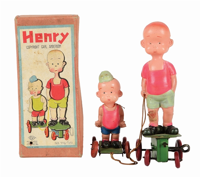 PRE-WAR JAPANESE CELLULOID AND TIN WIND-UP HENRY AND HIS BROTHER TOY.