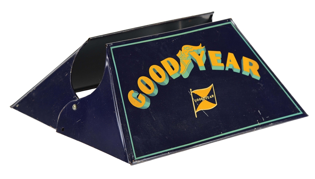 GOODYEAR TIRES TWO PIECE TIN SERVICE STATION TIRE DISPLAY RACK. 