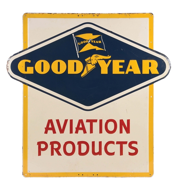 GOODYEAR AVIATION PRODUCTS EMBOSSED TIN SERVICE STATION SIGN.