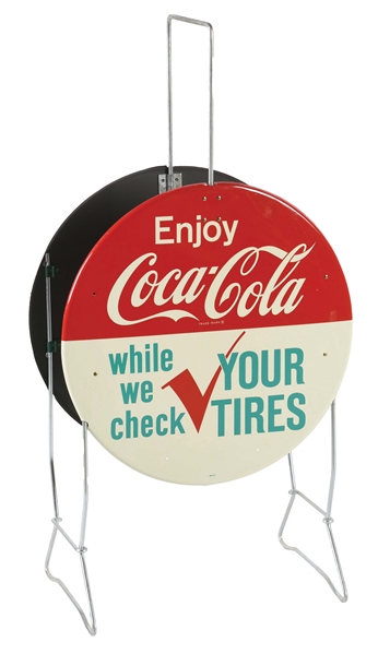 OUTSTANDING NEW OLD STOCK COCA COLA TIN SERVICE STATION TIRE DISPLAY.
