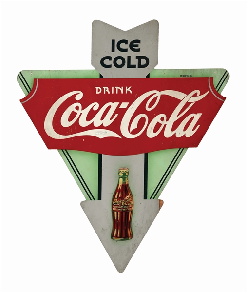 ICE COLD COCA-COLA KAY WOODEN TRIANGLE SIGN.