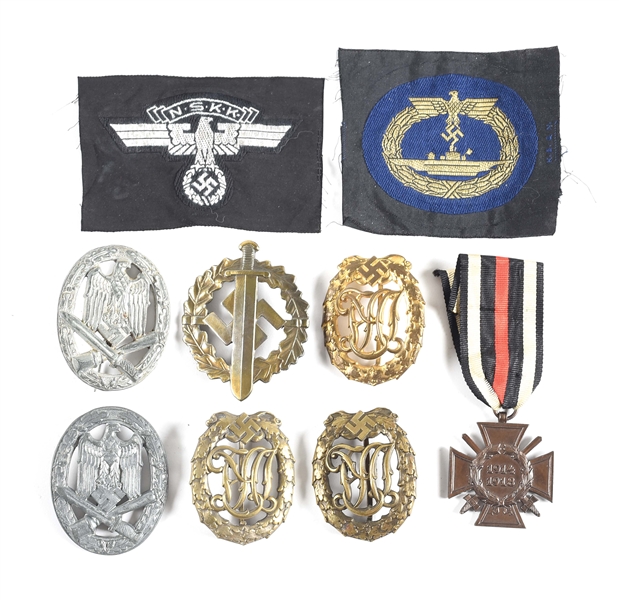 LOT OF 9: THIRD REICH GENERAL ASSAULT, SPORTS, U-BOAT, AND MISC BADGES