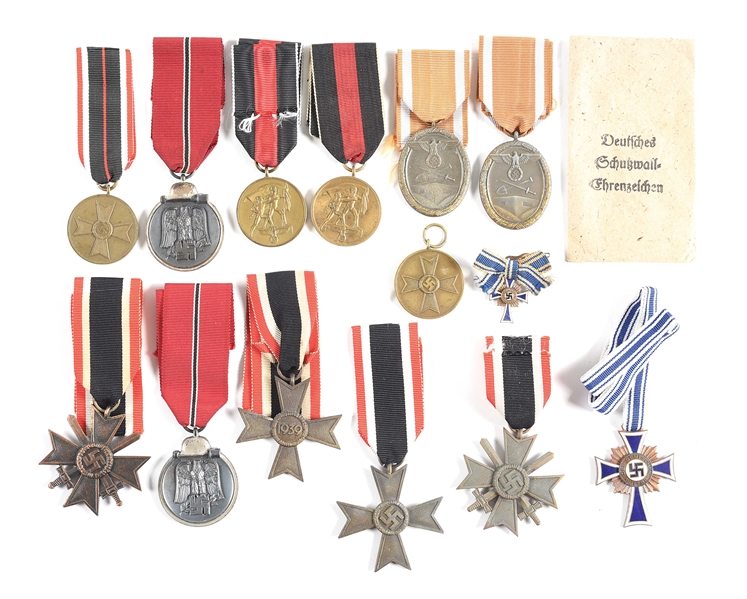 LOT OF 14: THIRD REICH MERIT, WEST WALL, OST FRONT, MOTHERS CROSS AND MISC MEDALS 